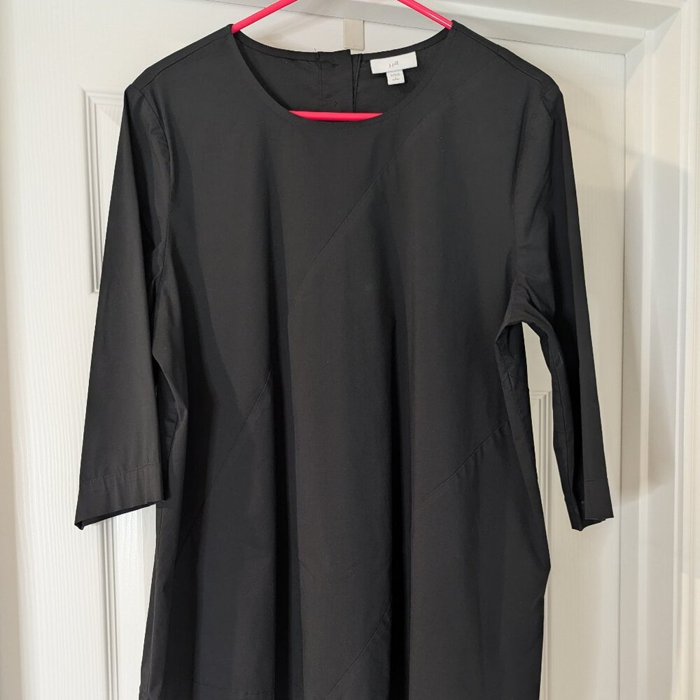 J Jill Women's  Asymmetrical Black Tunic Top 3/4 Sleeve 3 Button Back